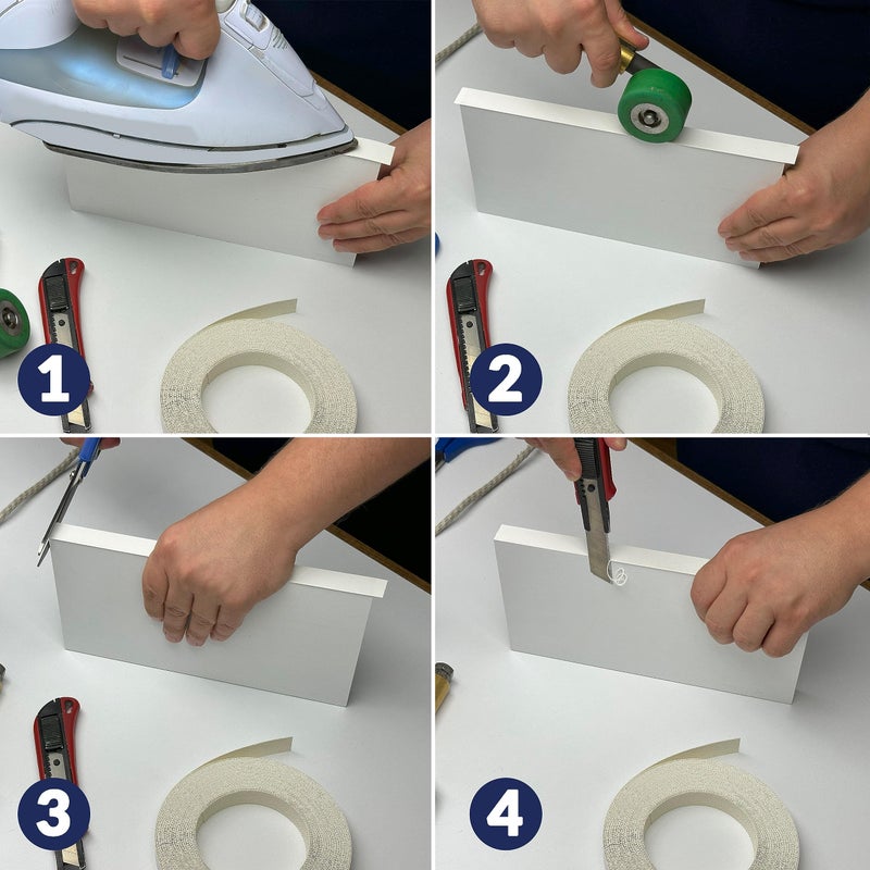 UNMAR White Melamine Edge Banding 5/8 inch x 250 ft Iron On Adhesive Edging Cabinet Repair Laminate Shelf Table Plywood MDF Board Furniture Formica Countertop Pre Glued Flexible Strip Wood Veneer Tape Trim - Image 5